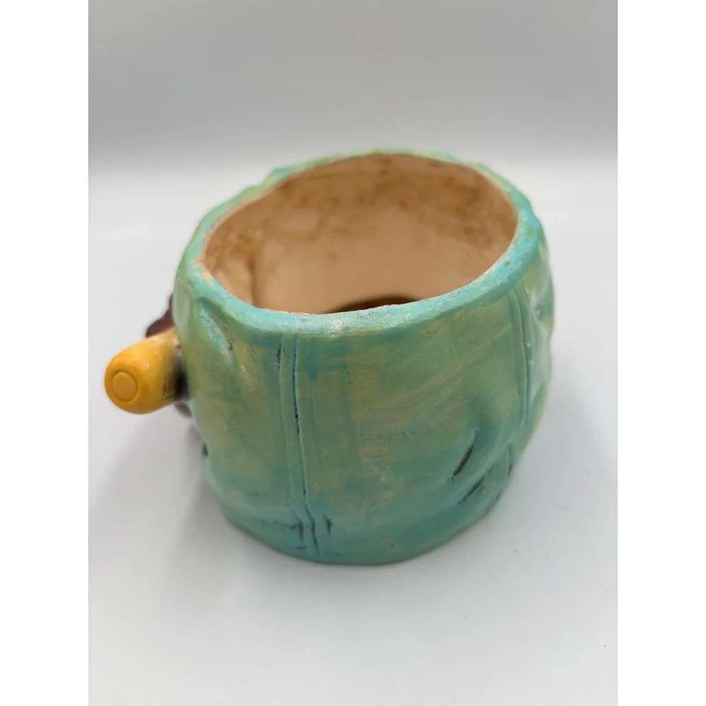 Vintage Japan Baseball Cap Ceramic Planter Teal Orange Glove‎ Bat 55-124